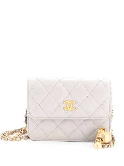Pre-owned Chanel Pearl Crush Flap Clutch With Chain Quilted Lambskin Mini Crossbody Bag In Grey