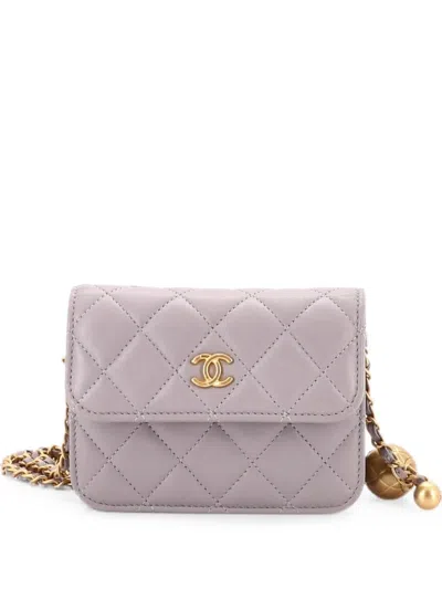 Pre-owned Chanel Pearl Crush Flap Clutch With Chain Quilted Lambskin Mini Crossbody Bag In Grey