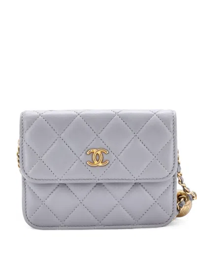 Pre-owned Chanel Pearl Crush Flap Clutch With Chain Quilted Lambskin Mini Crossbody Bag In Grey