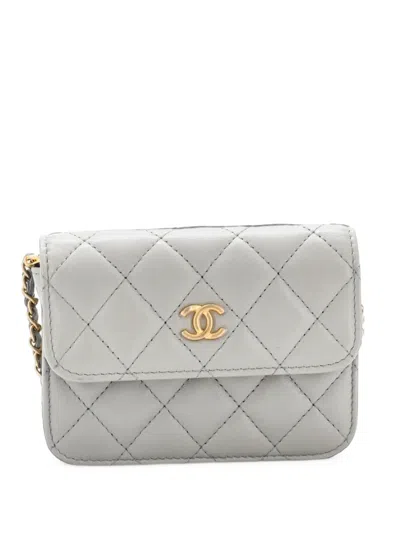 Pre-owned Chanel Pearl Crush Flap Clutch With Chain Quilted Lambskin Mini Crossbody Bag In Grey
