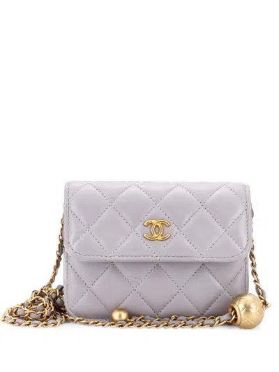 Pre-owned Chanel Pearl Crush Flap Clutch With Chain Quilted Lambskin Mini Crossbody Bag In Grey