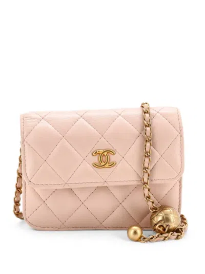 Pre-owned Chanel Pearl Crush Flap Clutch With Chain Quilted Lambskin Mini Crossbody Bag In Neutral