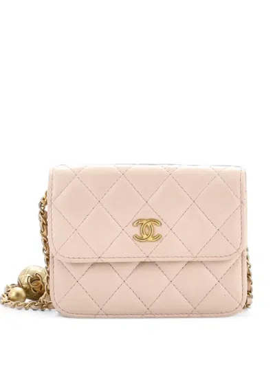 Pre-owned Chanel Pearl Crush Flap Clutch With Chain Quilted Lambskin Mini Crossbody Bag In Neutrals