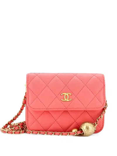 Pre-owned Chanel Pearl Crush Flap Clutch With Chain Quilted Lambskin Mini Crossbody Bag In Pink