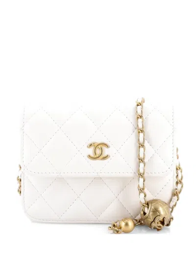 Pre-owned Chanel Pearl Crush Flap Clutch With Chain Quilted Lambskin Mini Crossbody Bag In White