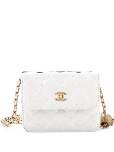 Pre-owned Chanel Pearl Crush Flap Clutch With Chain Quilted Lambskin Mini Crossbody Bag In White