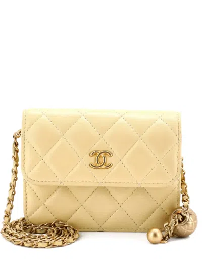 Pre-owned Chanel Pearl Crush Flap Clutch With Chain Quilted Lambskin Mini Crossbody Bag In Yellow