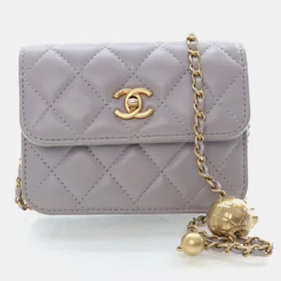 Pre-owned Chanel Pearl Crush Mini Grey Lambskin Clutch With Chain Bag