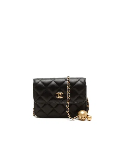 Pre-owned Chanel Pearl Crush Mini Wallet On Chain Bag In Black