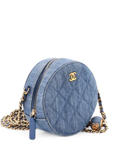 Pre-owned Chanel Pearl Crush Round Clutch With Chain Quilted Denim Shoulder Bag In Blue