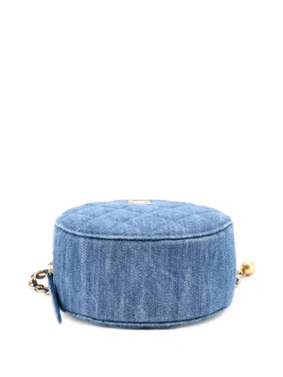 Pre-owned Chanel Pearl Crush Round Clutch With Chain Quilted Denim Shoulder Bag In Blue