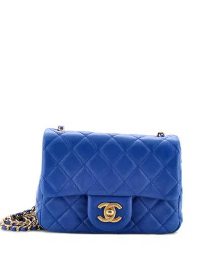 Pre-owned Chanel Pearl Crush Square Flap Bag Quilted Lambskin Mini Crossbody Bag In Blue