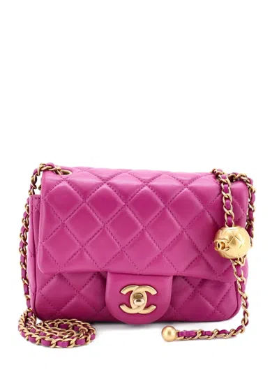 Pre-owned Chanel Pearl Crush Square Flap Bag Quilted Lambskin Mini Crossbody Bag In Pink