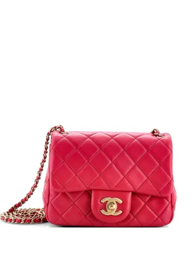 Pre-owned Chanel Pearl Crush Square Flap Bag Quilted Lambskin Mini Crossbody Bag In Pink