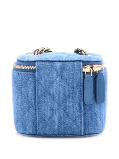 Pre-owned Chanel Pearl Crush Vanity Case With Chain Quilted Denim Mini Clutch Bag In Blue