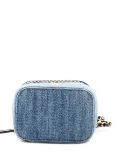Pre-owned Chanel Pearl Crush Vanity Case With Chain Quilted Denim Mini Clutch Bag In Blue
