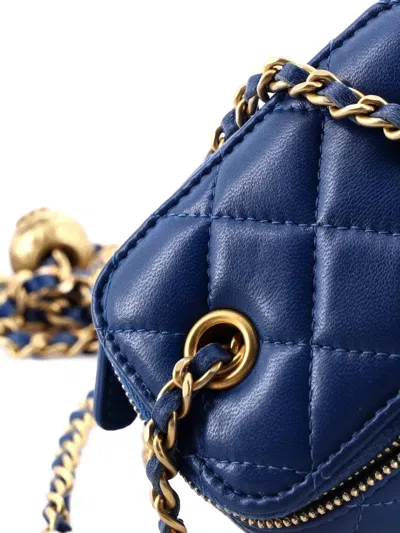 Pre-owned Chanel Pearl Crush Vanity Case With Chain Quilted Lambskin Mini Clutch Bag In Blue