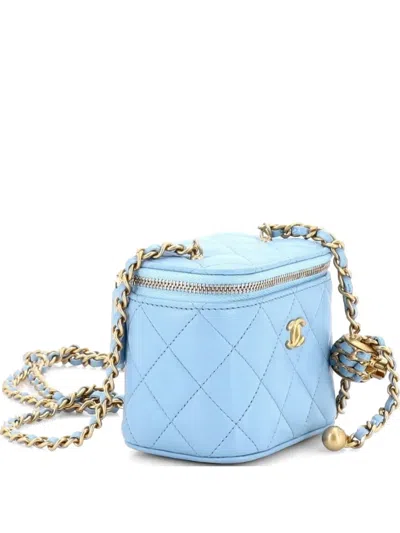 Pre-owned Chanel Pearl Crush Vanity Case With Chain Quilted Lambskin Mini Clutch Bag In Blue