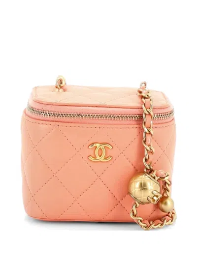 Pre-owned Chanel Pearl Crush Vanity Case With Chain Quilted Lambskin Mini Clutch Bag In Orange