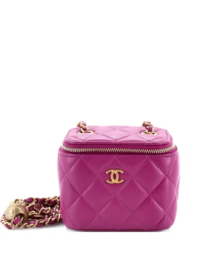 Pre-owned Chanel Pearl Crush Vanity Case With Chain Quilted Lambskin Mini Clutch Bag In Pink