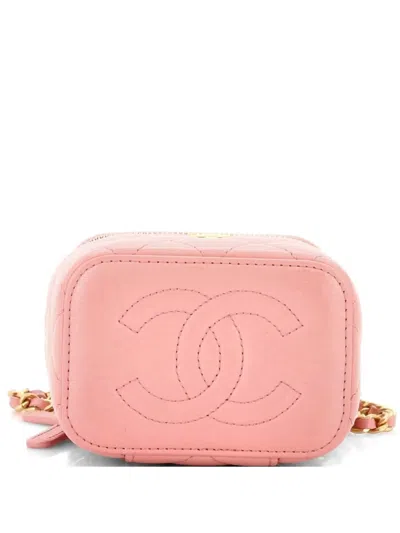 Pre-owned Chanel Pearl Crush Vanity Case With Chain Quilted Lambskin Mini Clutch Bag In Pink