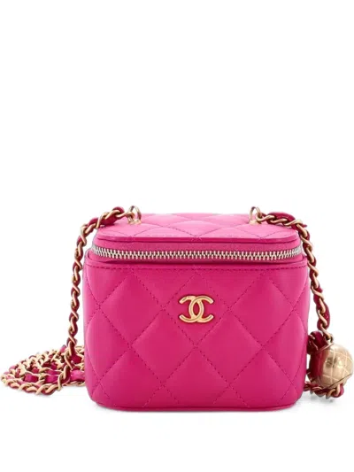 Pre-owned Chanel Pearl Crush Vanity Case With Chain Quilted Lambskin Mini Clutch Bag In Pink