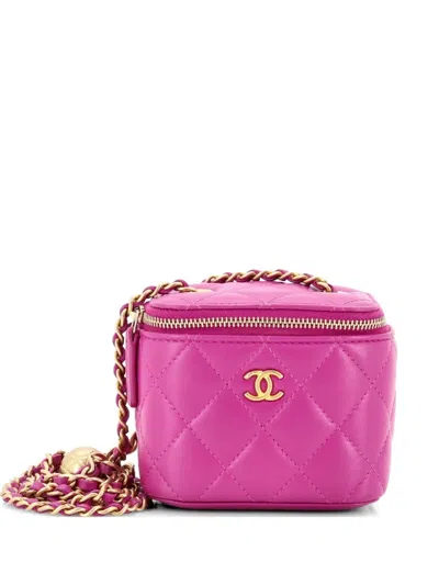 Pre-owned Chanel Pearl Crush Vanity Case With Chain Quilted Lambskin Mini Clutch Bag In Purple
