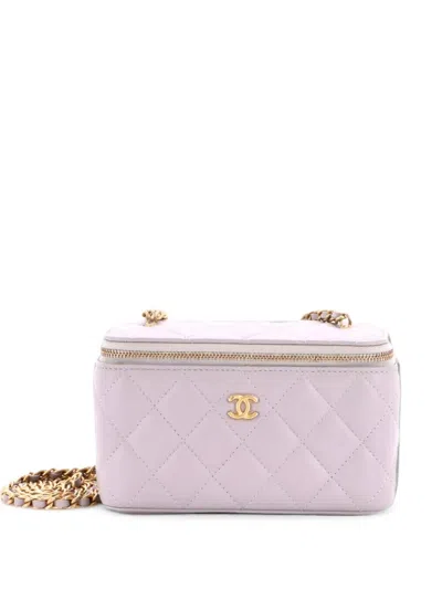 Pre-owned Chanel Pearl Crush Vanity Case With Chain Quilted Lambskin Small Clutch Bag In Grey
