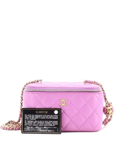 Pre-owned Chanel Pearl Crush Vanity Case With Chain Quilted Lambskin Small Clutch Bag In Purple