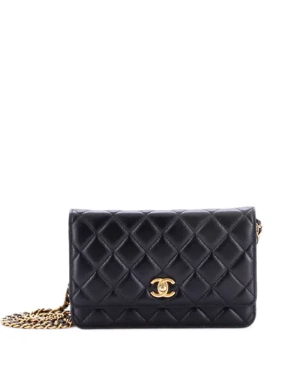 Pre-owned Chanel Pearl Crush Wallet On Chain Quilted Lambskin Crossbody Bag In Black
