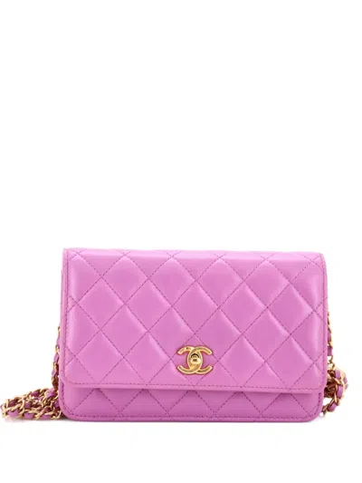Pre-owned Chanel Pearl Crush Wallet On Chain Quilted Lambskin Crossbody Bag In Purple