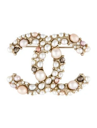 Pre-owned Chanel Pearl, Faux Pearl & Strass Cc Brooch In Multi