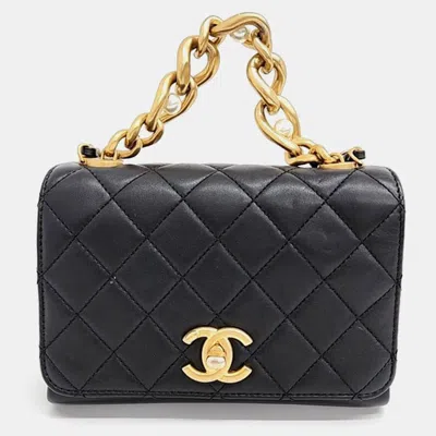 Pre-owned Chanel Pearl Flap Tote/shoulder Bag In Black