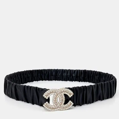 Pre-owned Chanel Pearl Logo Banding Belt In Black