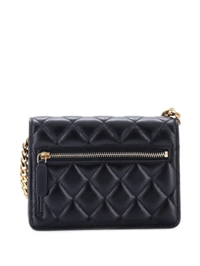 Pre-owned Chanel Pearl Samba Resin Wallet On Chain Quilted Calfskin Mini Crossbody Bag In Black
