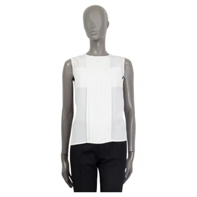Pre-owned Chanel Pearl White Silk 2017 Pleated Sleeveless Blouse Shirt 34 Xxs