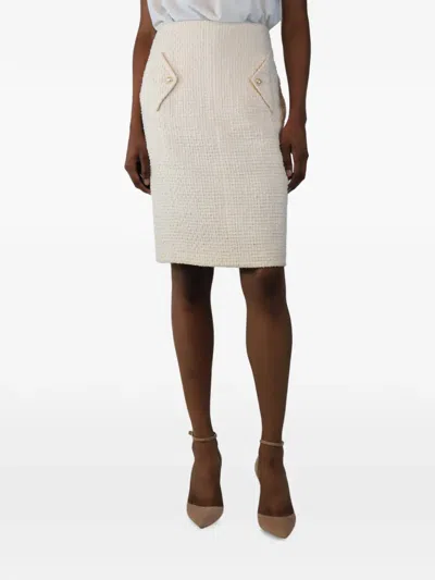 Pre-owned Chanel Pearl-detail Tweed Mini Skirt In Neutral