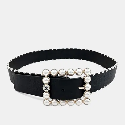 Pre-owned Chanel Pearl-embellished Belt In Black