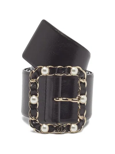 Pre-owned Chanel Pearl-embellished Buckle Belt In Black