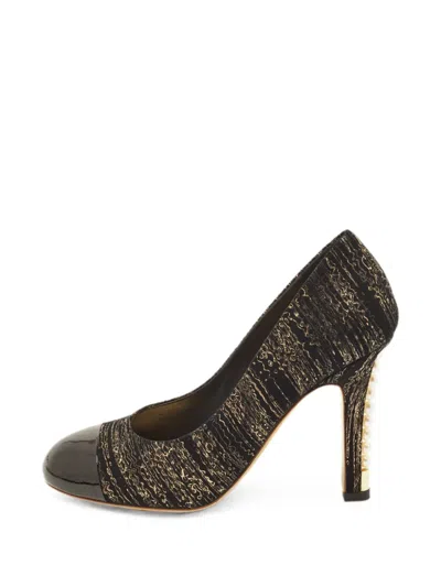 Pre-owned Chanel Pearl-embellished Cap-toe Pumps In Black
