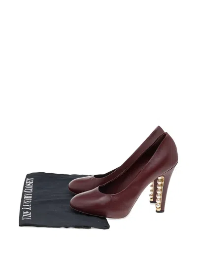 Pre-owned Chanel Pearl-embellished Heeled Pumps In Brown
