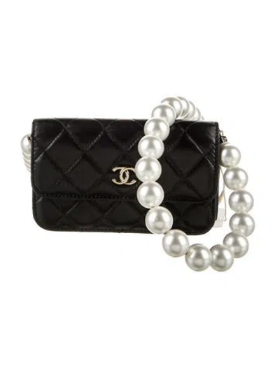 Pre-owned Chanel Pearls Mini Wallet On Chain In Black
