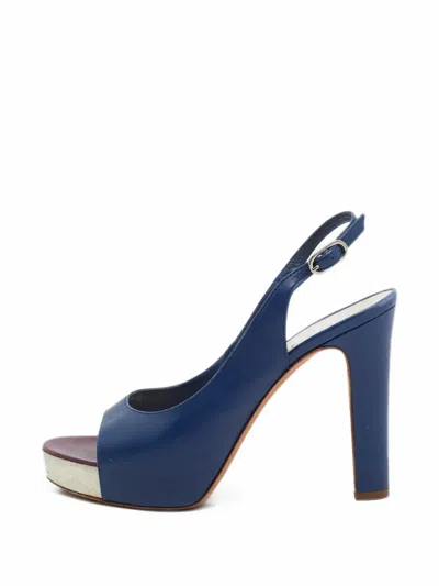 Pre-owned Chanel Peep-toe Slingback Pumps In Blue