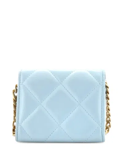 Pre-owned Chanel Pending Cc Card Holder On Chain Quilted Lambskin Crossbody Bag In Blue