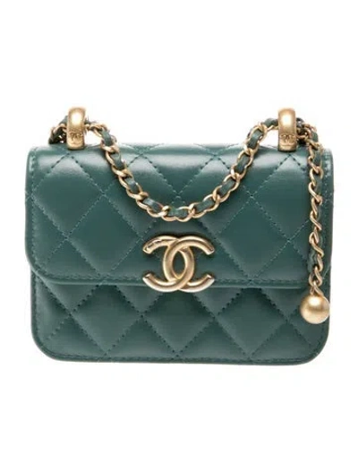 Pre-owned Chanel Perfect Fit Flap Coin Purse W/ Chain In Green