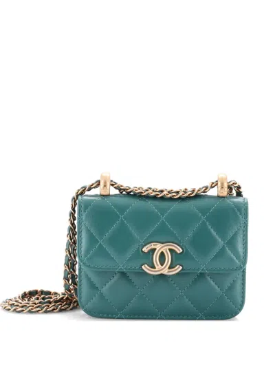 Pre-owned Chanel Perfect Fit Flap Coin Purse With Chain Quilted Calfskin Clutch Bag In Green
