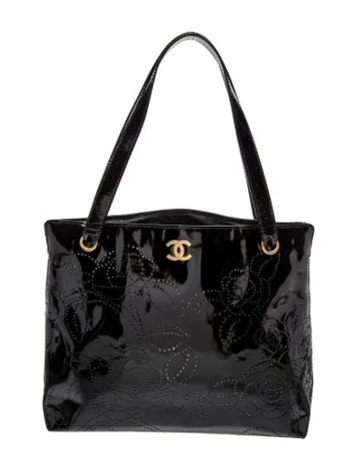 Pre-owned Chanel Perforated Camellia Tote In Black