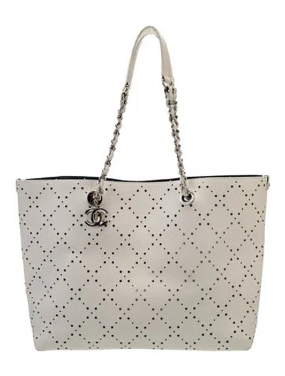 Pre-owned Chanel Perforated Cc Shop Tote In White