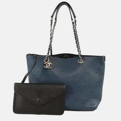 Pre-owned Chanel Perforated Chain Shoulder Bag In Blue