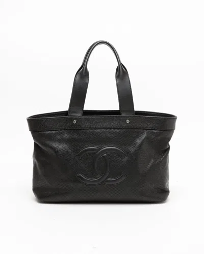 Pre-owned Chanel Perforated Coco Mark Tote Bag In Black